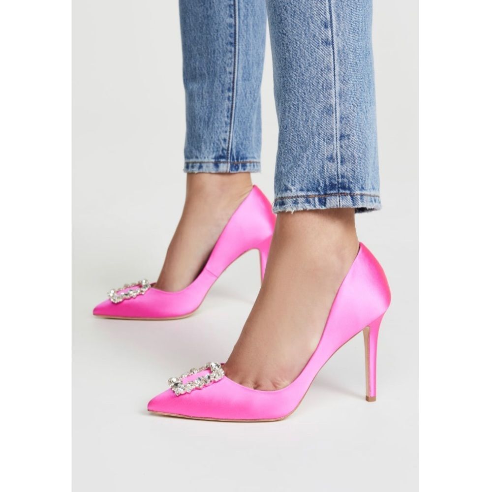 Badgley Mischka Cher Satin Brooch Embellished Pumps Pink, New, Size 7.5 - Picture 1 of 16